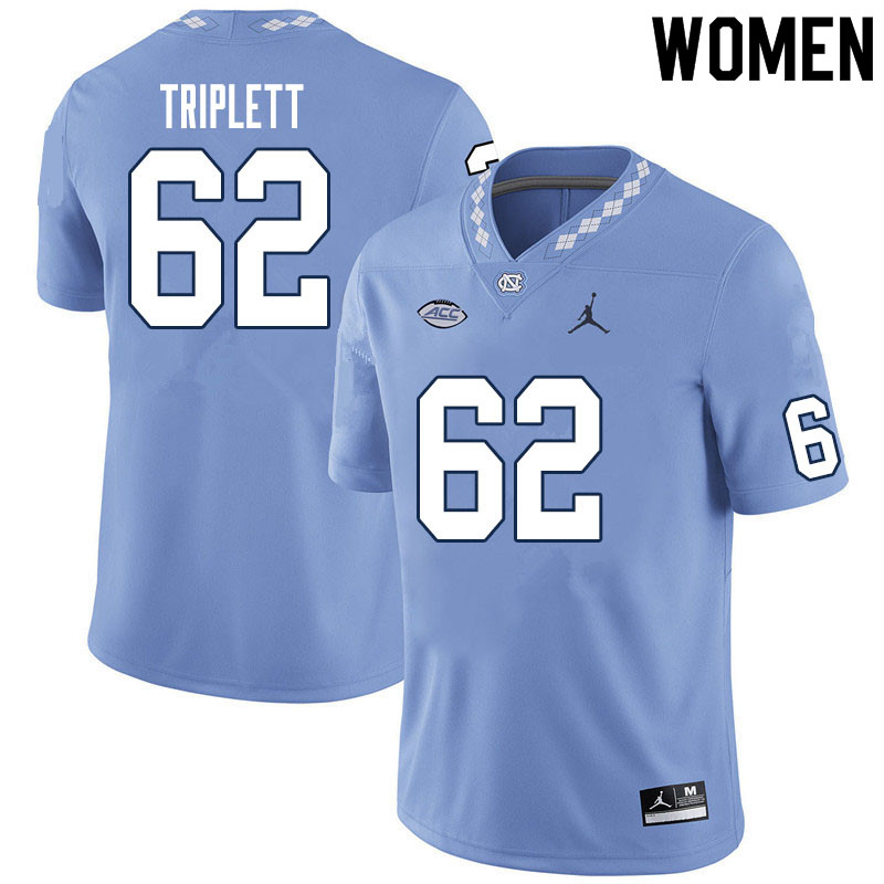 Women #62 Spencer Triplett North Carolina Tar Heels College Football Jerseys Sale-Carolina Blue